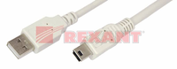 Шнур USB A(штекер) - Mini 5pin USB B(штекер) 5 мм Rexant, серый, 3 м